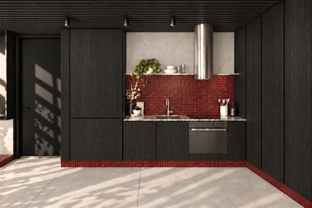 The kitchen of SOLUM Plus in Burgundy, with dark oak joinery