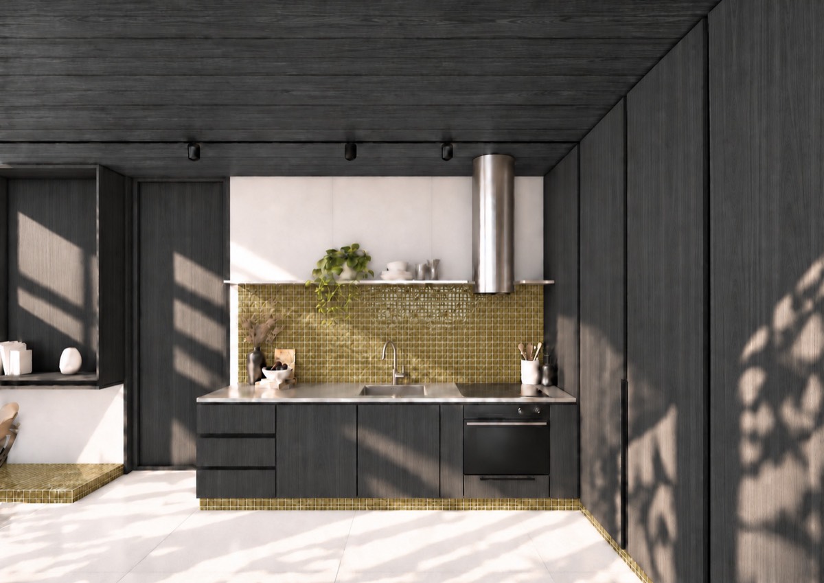 The kitchen of SOLUM Plus in Vine, with dark oak joinery